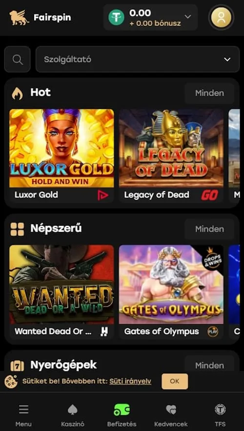 a mobil kaszinó jellemzői programtervezés